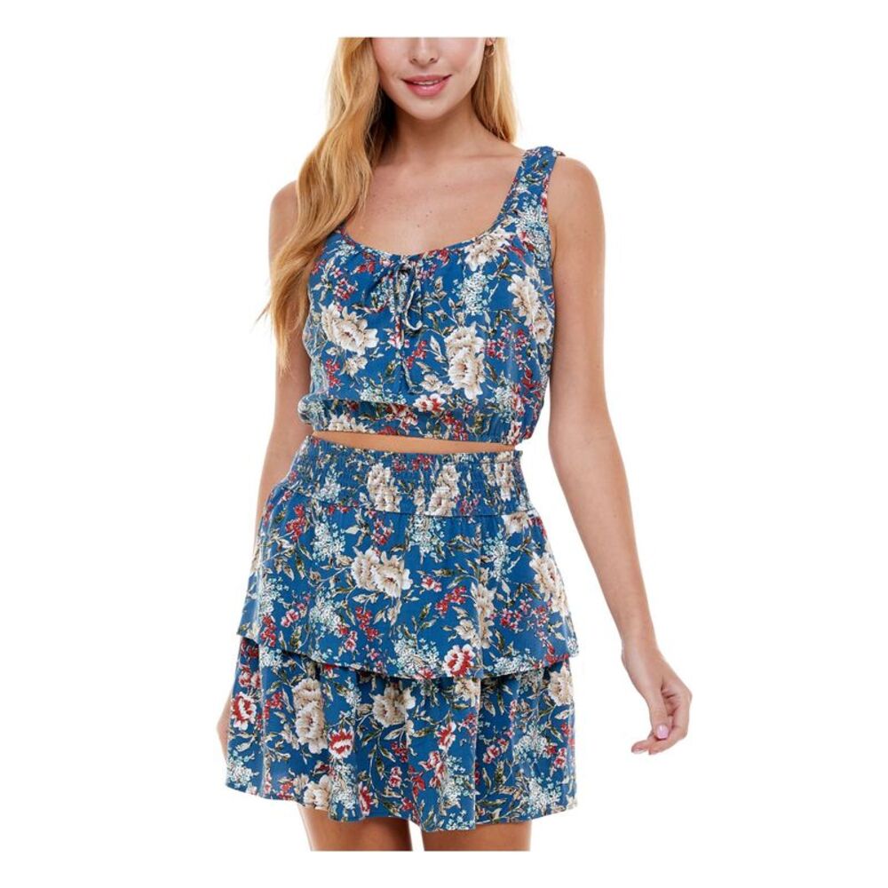 KINGSTON GREY Womens Crop Top Blue Sleeveless Scoop Neck Juniors XL